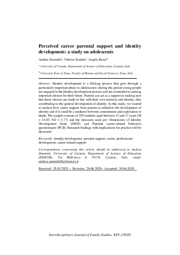 (PDF) Perceived career parental support and identity development: a ...