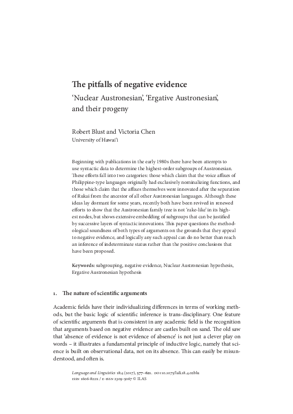 (PDF) The pitfalls of negative evidence 'Nuclear Austronesian ...