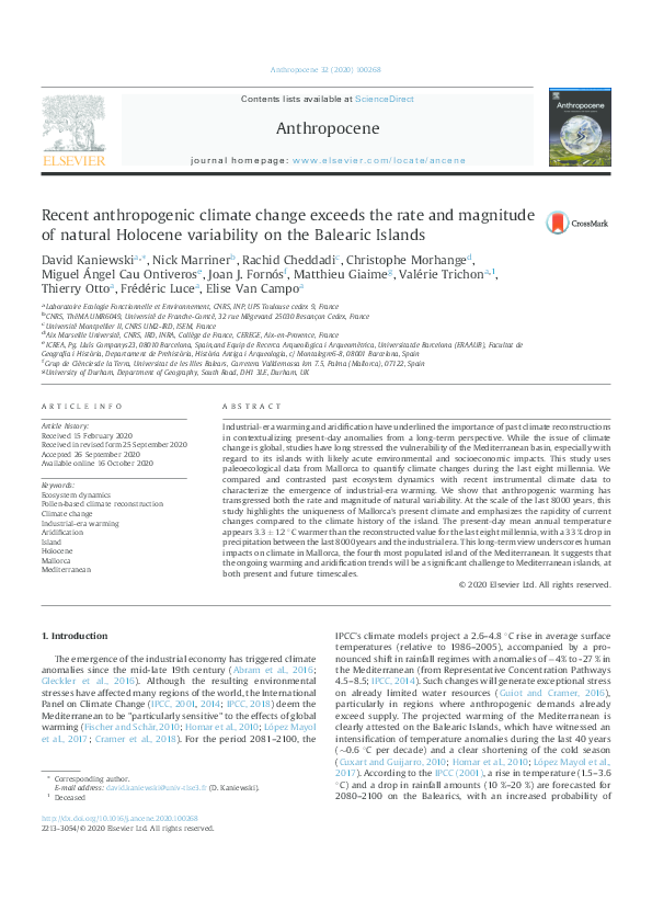 (PDF) Recent anthropogenic climate change exceeds the rate and ...
