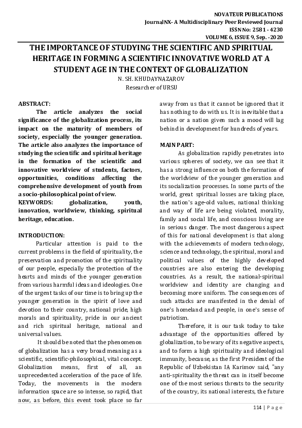 (PDF) JOURNALNX-THE IMPORTANCE OF STUDYING THE SCIENTIFIC AND SPIRITUAL ...