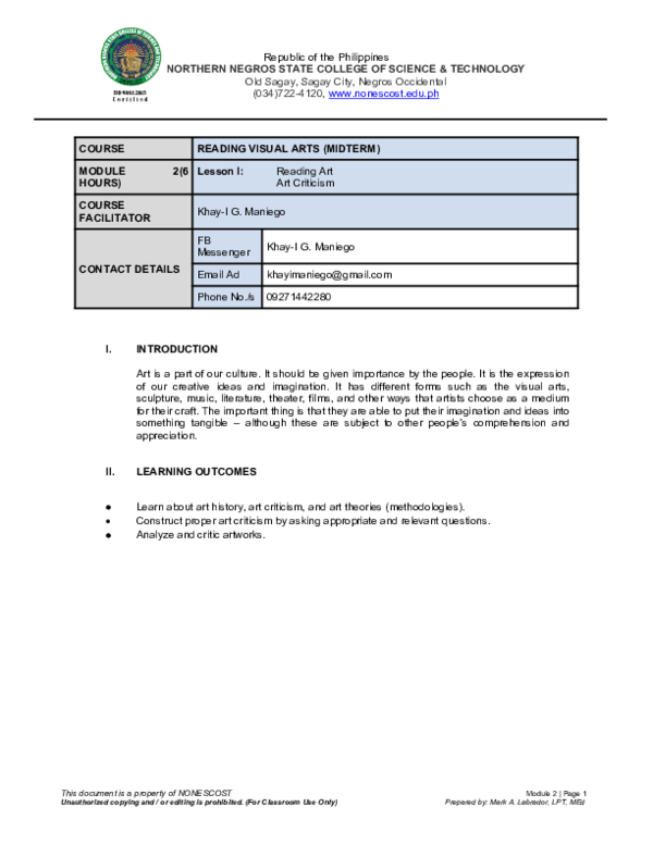 (DOC) MIDTERM MODULE 2 READING VISUAL ARTS Jester Sycayco