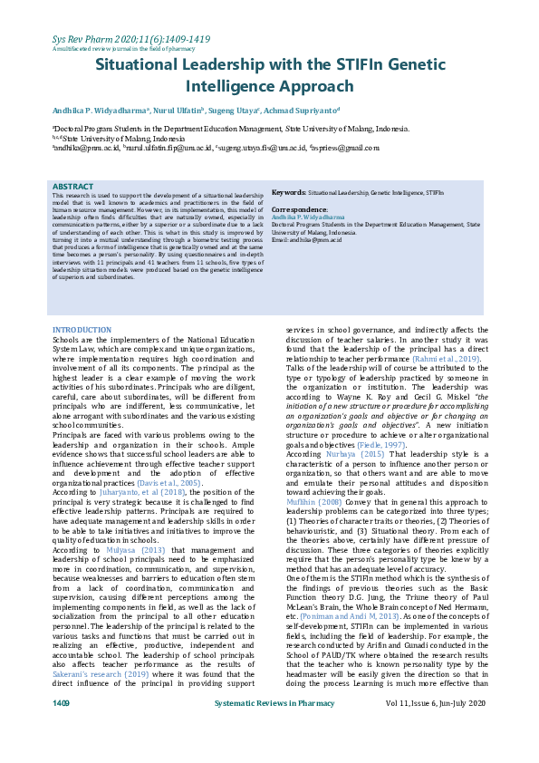 (PDF) Situational Leadership with the STIFIn Genetic Intelligence Approach