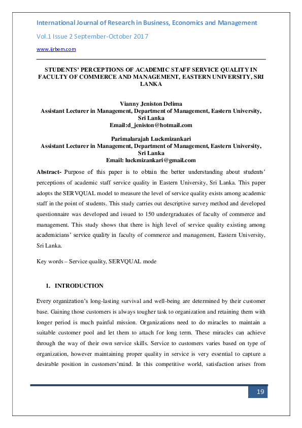 (PDF) Students' perceptions of academic staff service quality in ...