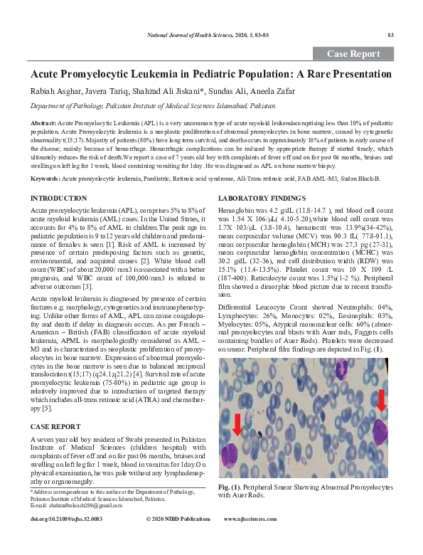 (PDF) Acute Promyelocytic Leukemia in Pediatric Population: A Rare ...