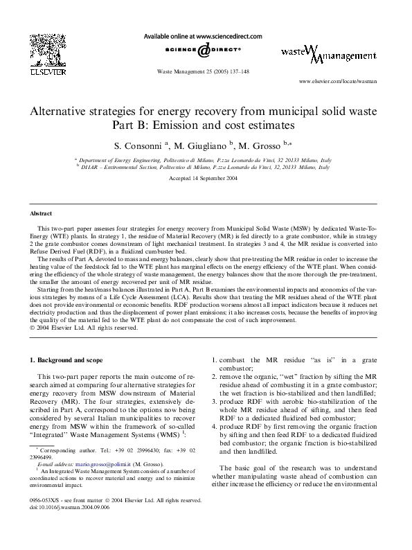 (PDF) Alternative strategies for energy recovery from municipal solid waste