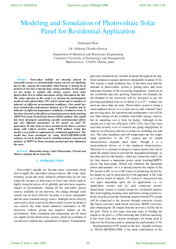 (PDF) Modeling and Simulation of Photovoltaic Solar Panel for ...