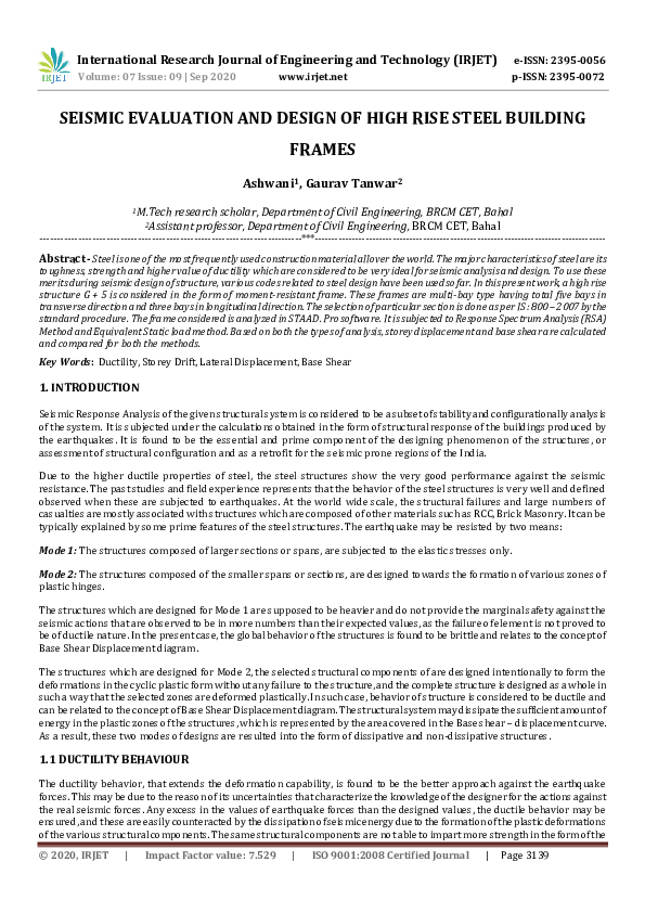 (PDF) IRJET- SEISMIC EVALUATION AND DESIGN OF HIGH RISE STEEL BUILDING ...