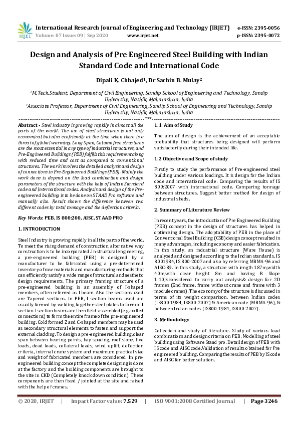 (PDF) IRJET- Design and Analysis of Pre Engineered Steel Building with ...