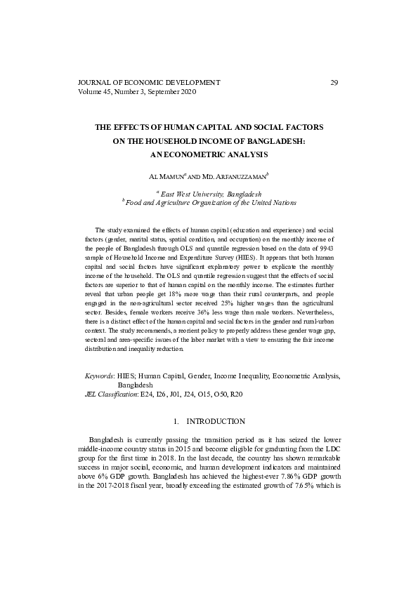 (PDF) The Effects of Human Capital and Social Factors on the Household ...