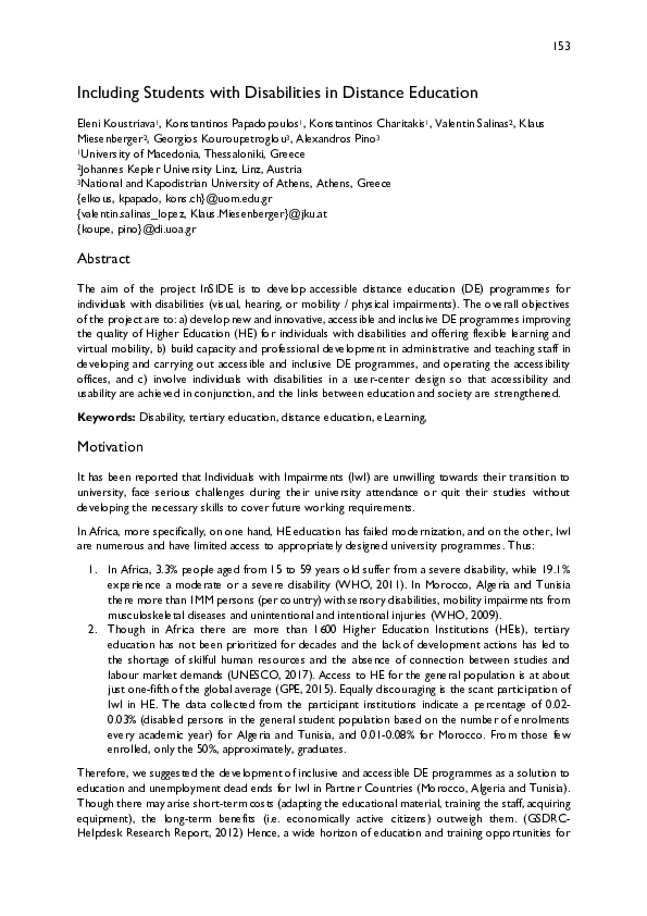 (PDF) Including Students with Disabilities in Distance Education