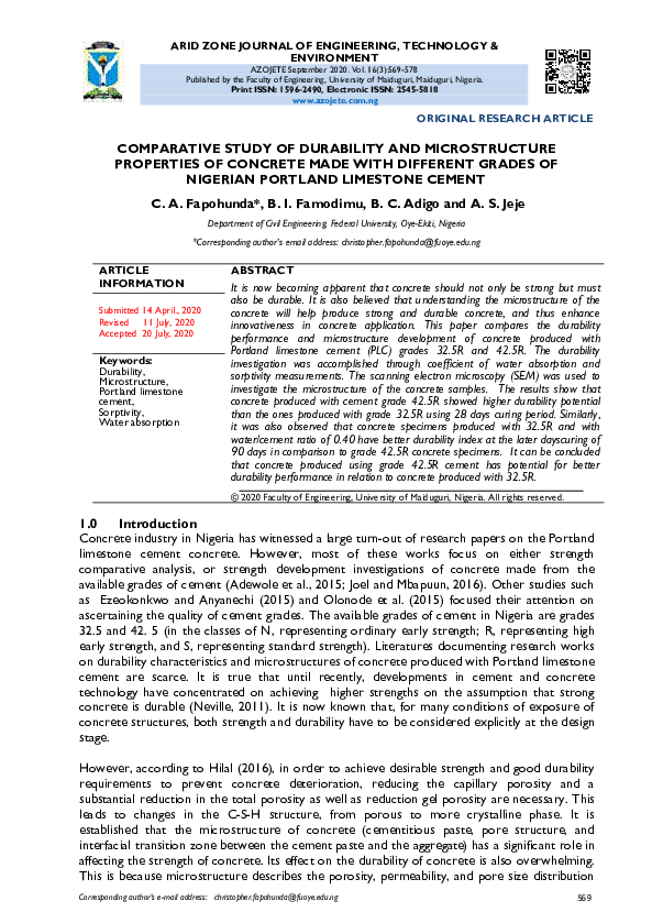 (PDF) COMPARATIVE STUDY OF DURABILITY AND MICROSTRUCTURE PROPERTIES OF ...