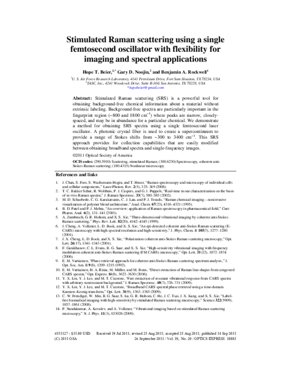 (PDF) Stimulated Raman scattering using a single femtosecond oscillator ...