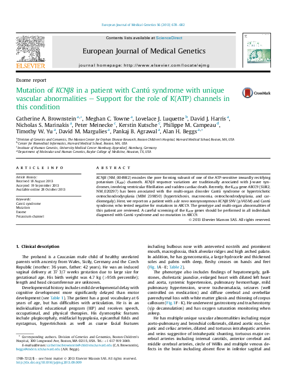 (PDF) Exome report Mutation of KCNJ8 in a patient with Cantú syndrome ...