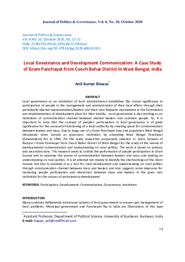 (PDF) Local Governance and Development Communication: A Case Study of ...
