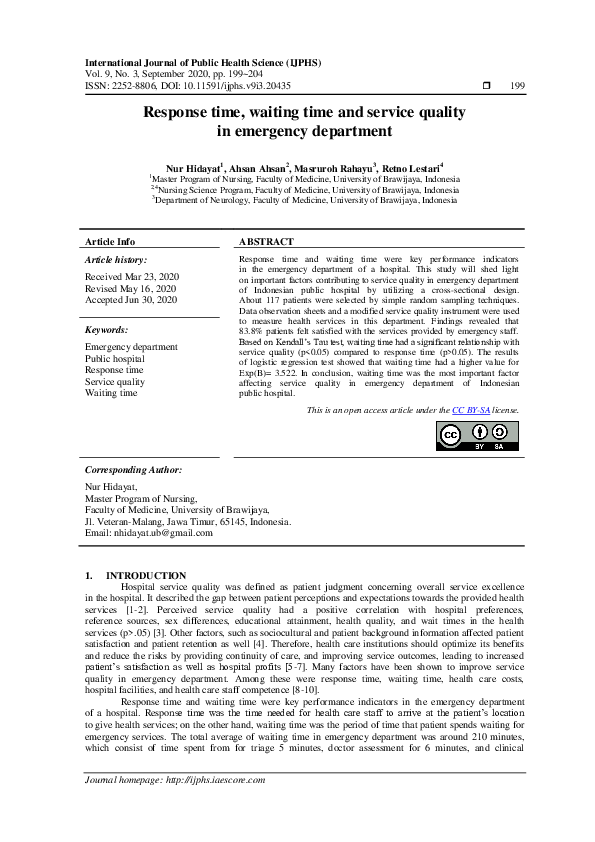 (PDF) Response time, waiting time and service quality in emergency ...