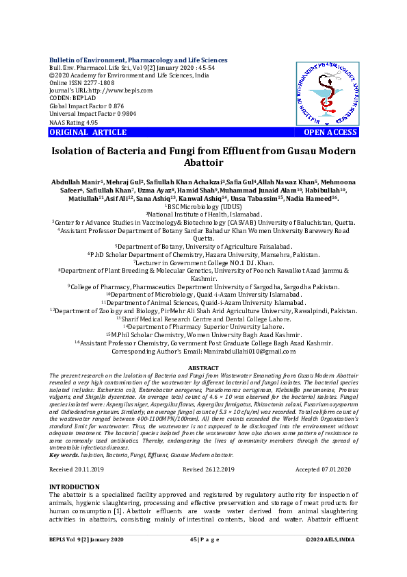 (PDF) Isolation of Bacteria and Fungi from Effluent f