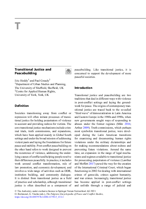 (PDF) Transitional Justice and Peacebuilding