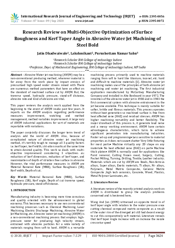 (PDF) IRJET Research Review on MultiObjective Optimization of Surface