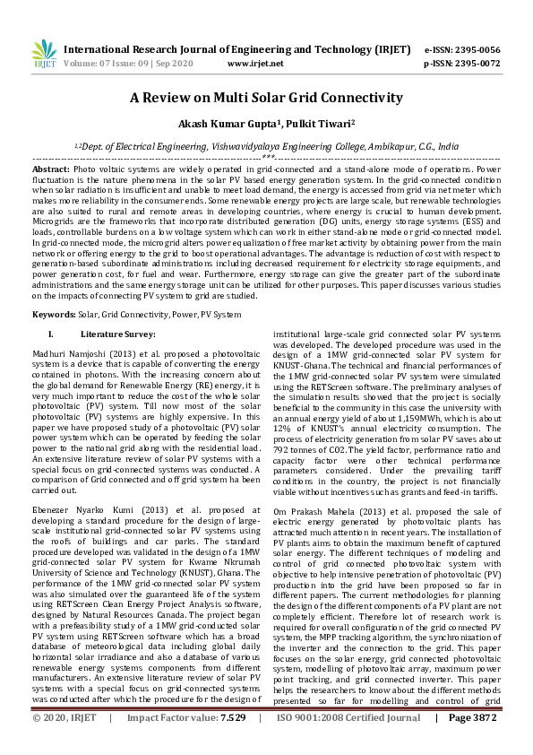 (PDF) IRJET- A Review on Multi Solar Grid Connectivity