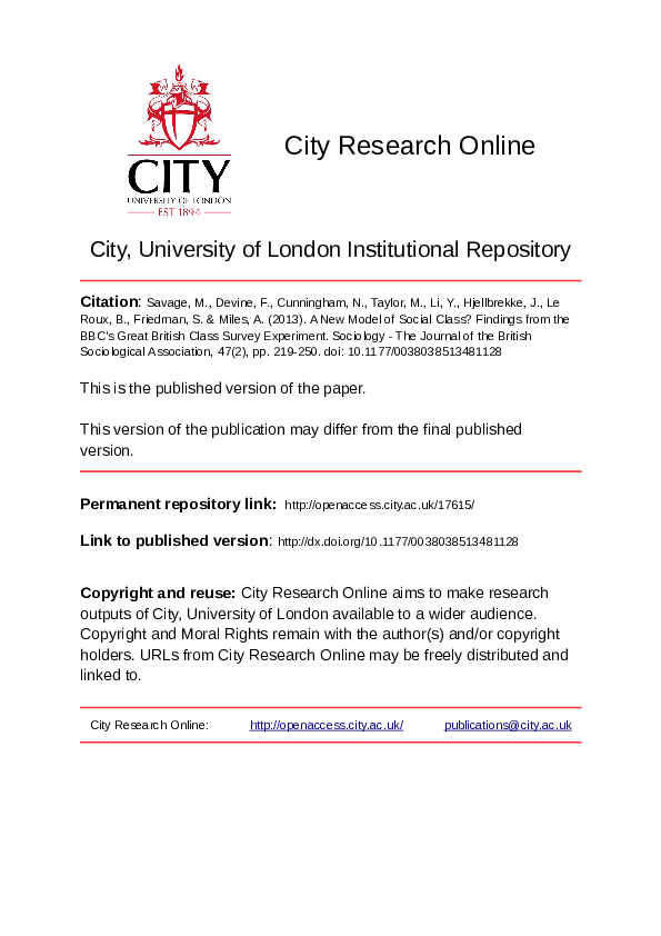 (PDF) A new model of social class: findings from the BBC's Great ...