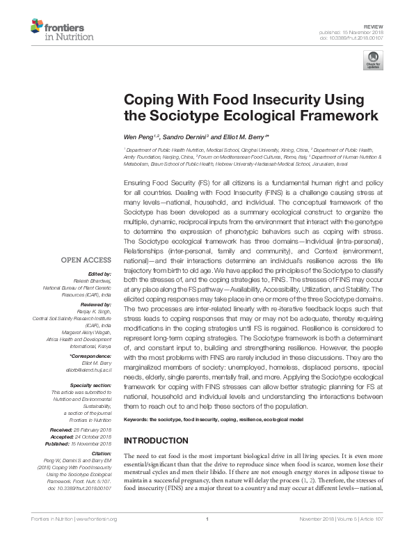 (PDF) Coping With Food Insecurity Using the Sociotype Ecological Framework