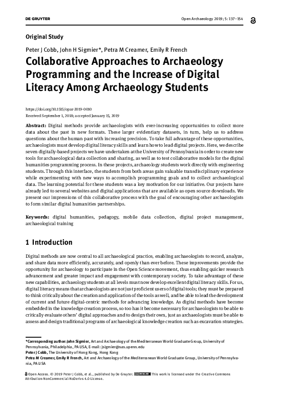 (PDF) Collaborative Approaches to Archaeology Programming and the ...
