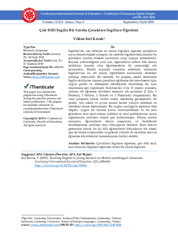 PDF) Teaching English to Young Learners in a British Multilingual