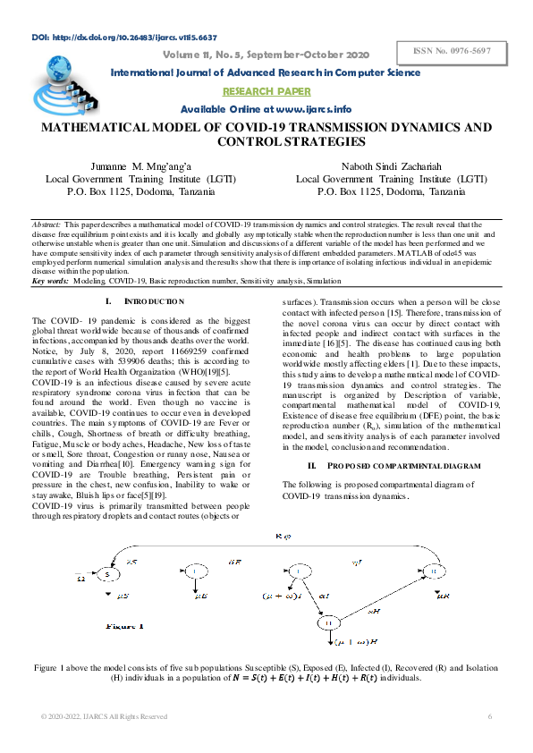 (PDF) MATHEMATICAL MODEL OF COVID-19 TRANSMISSION DYNAMICS AND CONTROL ...