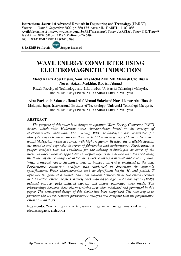 (PDF) WAVE ENERGY CONVERTER USING ELECTROMAGNETIC INDUCTION