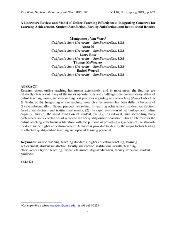 (PDF) A Literature Review and Model of Online Teaching Effectiveness