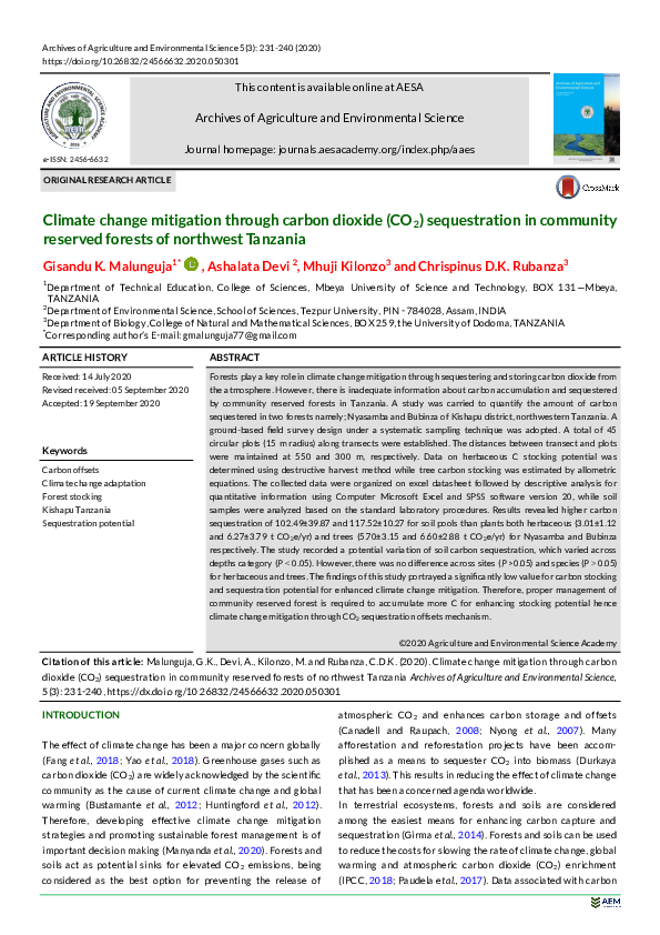 (PDF) Climate change mitigation through carbon dioxide sequestration in ...