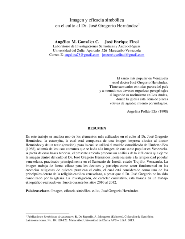 (PDF) Imagen y eficacia simbólica en el culto al Dr. José Gregorio (PDF) Imagen y eficacia simbólica en el culto al Dr. José Gregorio