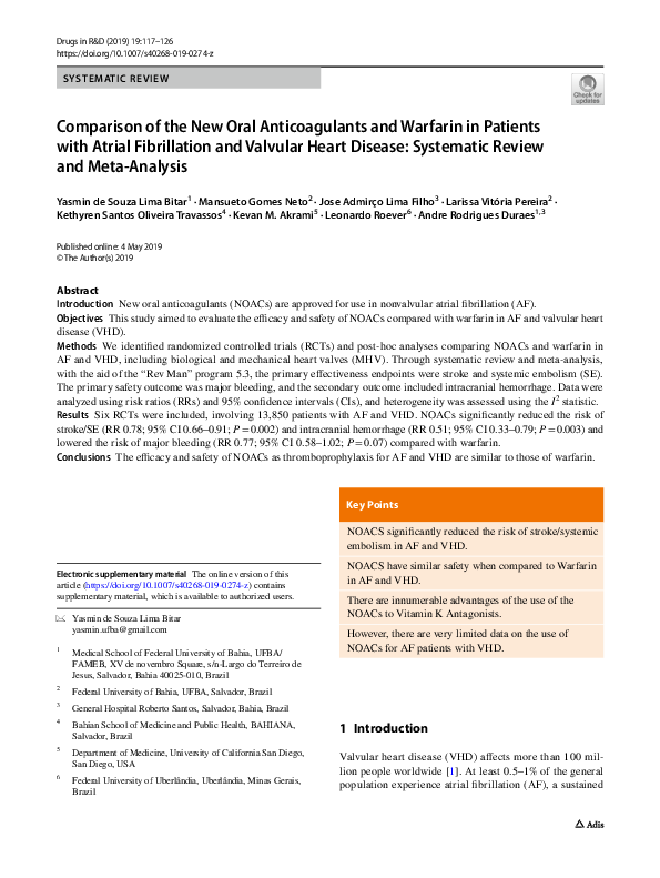 (PDF) Comparison of the New Oral Anticoagulants and Warfarin in ...