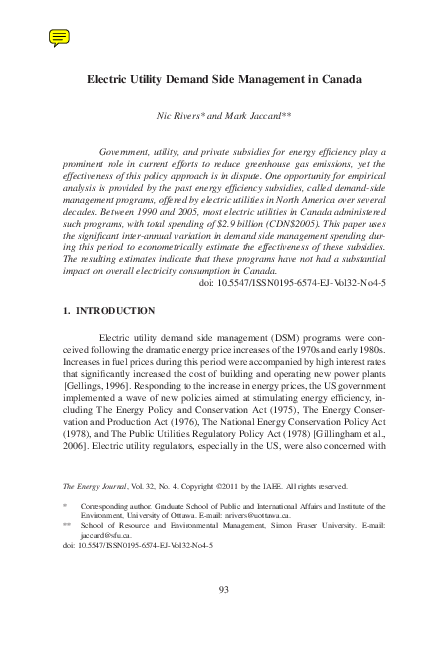 (PDF) Electric Utility Demand Side Management in Canada