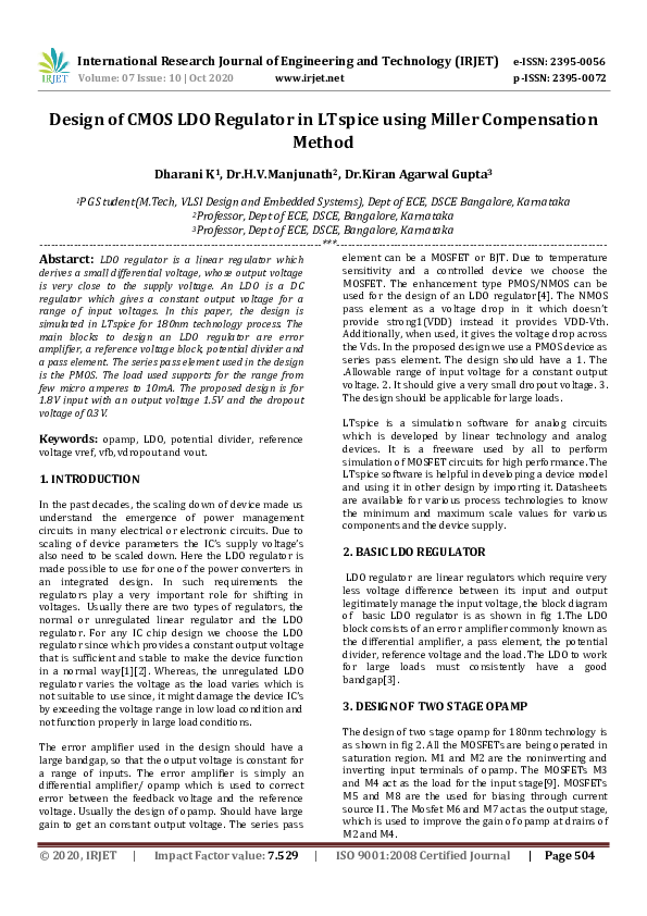 (PDF) IRJET- Design of CMOS LDO Regulator in LTspice using Miller ...