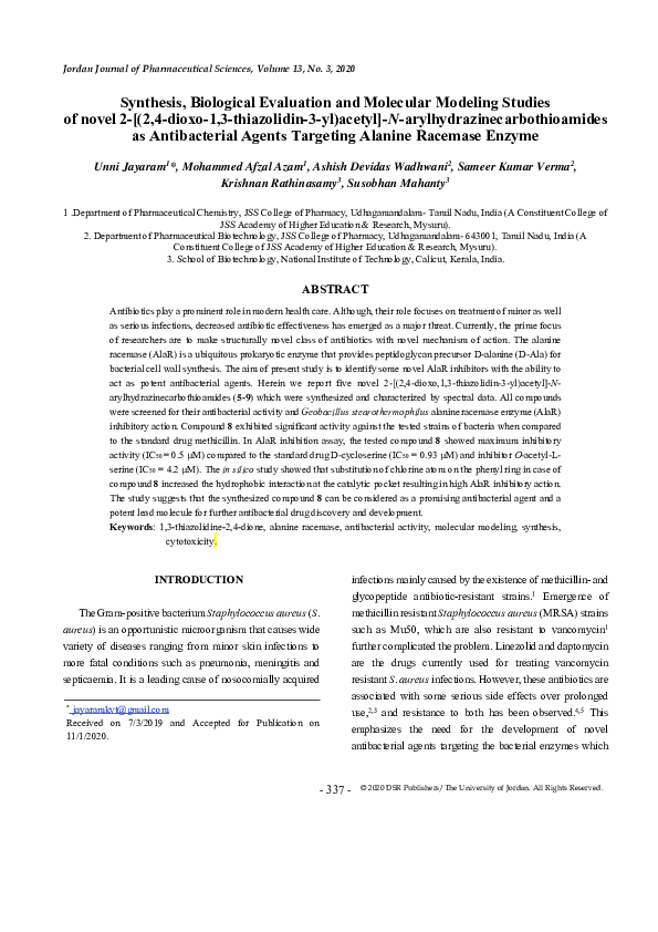(PDF) Synthesis, Biological Evaluation and Molecular Modeling Studies ...