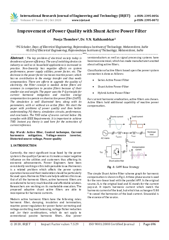 (PDF) IRJET- Improvement of Power Quality with Shunt Active Power Filter
