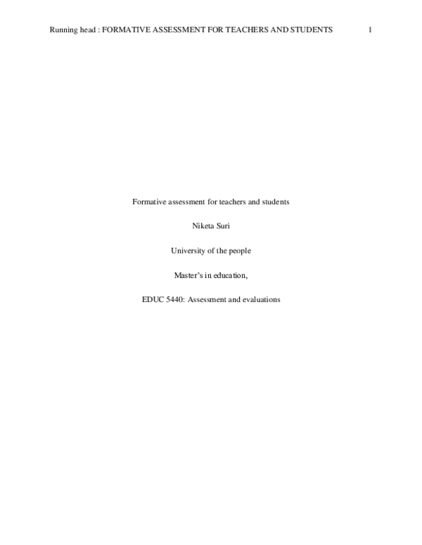 (PDF) FORMATIVE ASSESSMENT FOR TEACHERS AND STUDENTS