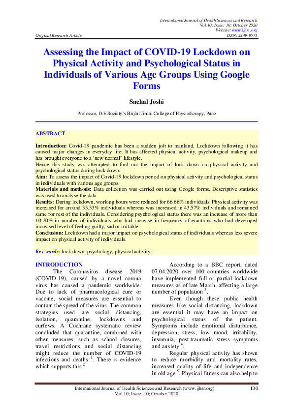 (PDF) Assessing the Impact of COVID-19 Lockdown on Physical Activity ...