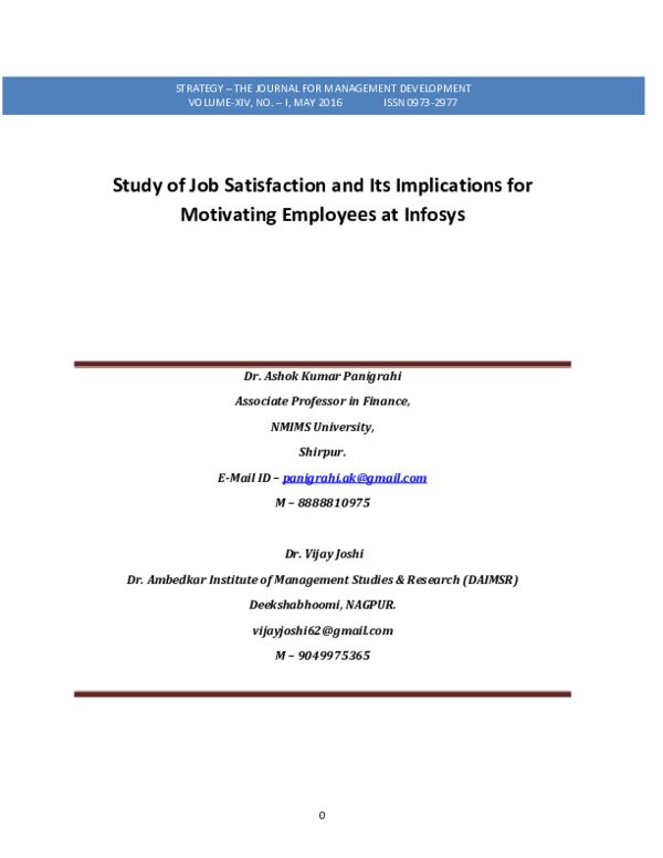 (PDF) Study of Job Satisfaction and Its Implications for Motivating ...
