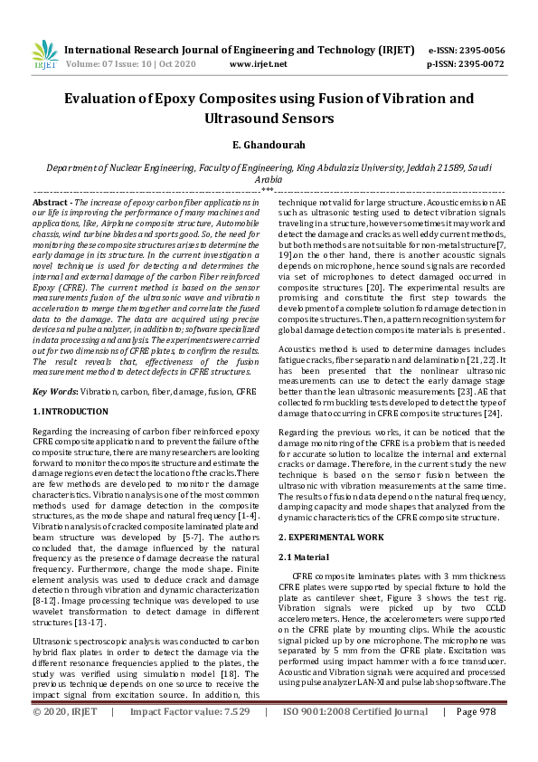 (PDF) IRJET Evaluation of Epoxy Composites using Fusion of Vibration