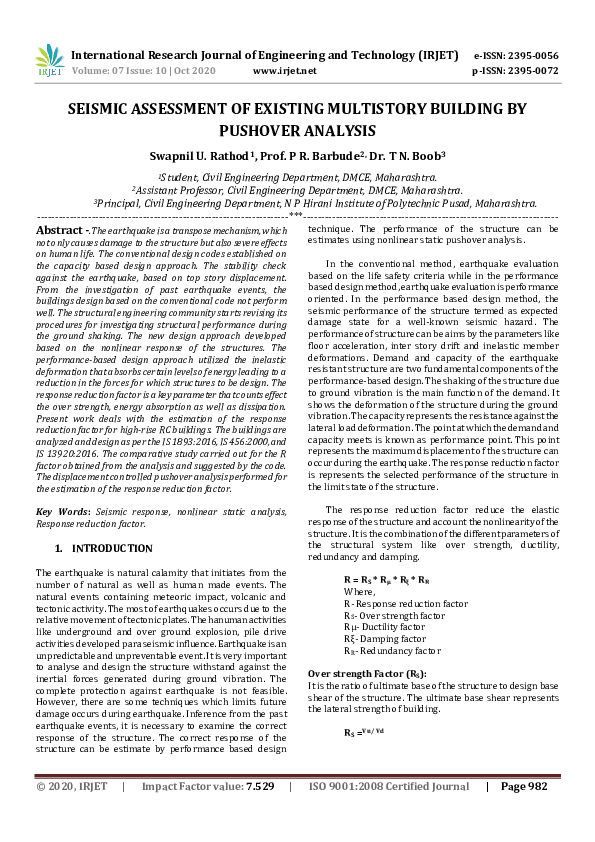(PDF) IRJET- SEISMIC ASSESSMENT OF EXISTING MULTISTORY BUILDING BY ...