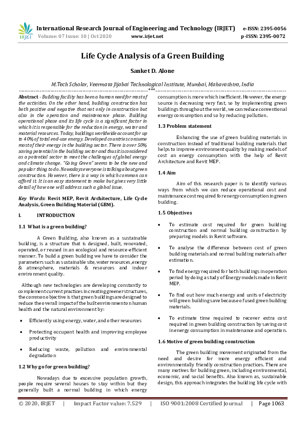 (PDF) IRJET- Life Cycle Analysis of a Green Building