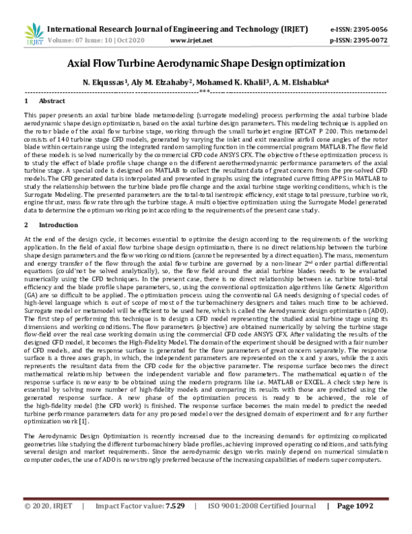 (PDF) IRJET- Axial Flow Turbine Aerodynamic Shape Design optimization