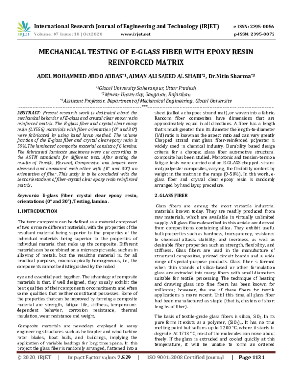 Pdf Irjet Mechanical Testing Of E Glass Fiber With Epoxy Resin Pdf Irjet Mechanical Testing Of E Glass Fiber With Epoxy Resin