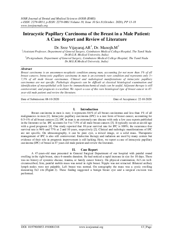 (PDF) Intracystic Papillary Carcinoma of the Breast in a Male Patient ...