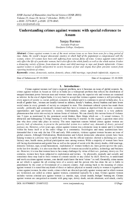 (PDF) Understanding crimes against women: with special reference to Assam