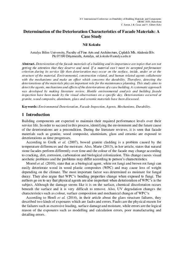 (PDF) Determination of the Deterioration Characteristics of Facade ...