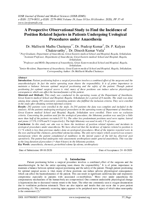 (PDF) A Prospective Observational Study to Find the Incidence of ...