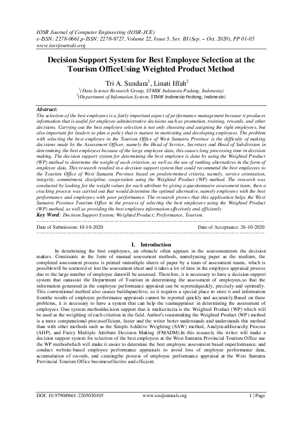 (PDF) Decision Support System for Best Employee Selection at the ...